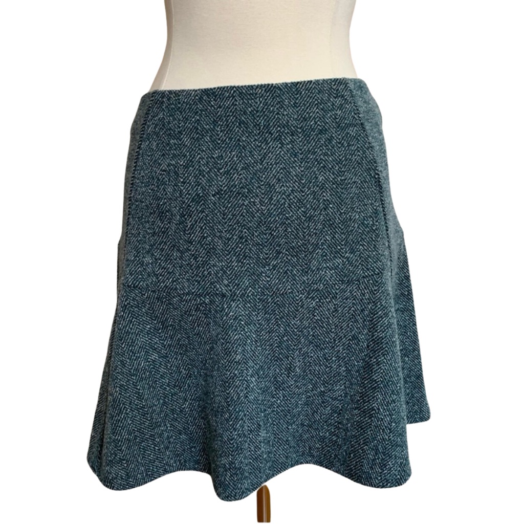 Loft Knit Herringbone Skirt Size Medium Green Teal Elastic Waist